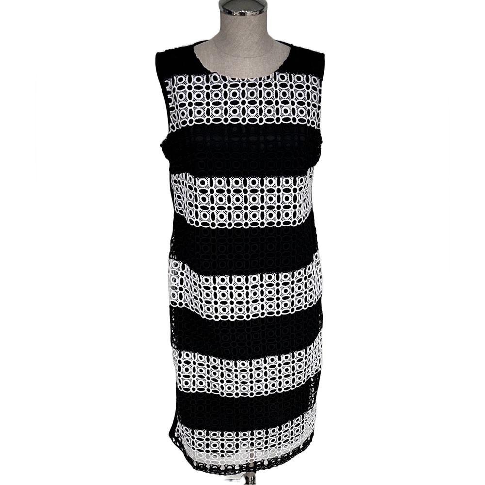 NWOT, Chico’s Sleeveless Black & White Lined Sheath Dress, Size 1